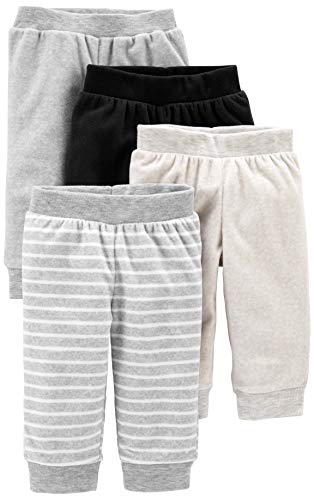 Simple Joys by Carter's Unisex Baby 4-Pack Fleece Pants Hose, Elfenbein/Hellgrau/Schwarz/Weiß Streifen, 6-9 Monate (4er Pack) von Simple Joys by Carter's