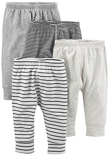 Simple Joys by Carter's Unisex-Baby 4-Pack Neutral Pant Hose, Grau/Hellgrau/Schwarz Ministreifen/Weiß Streifen, 0 Monate (4er Pack) von Simple Joys by Carter's