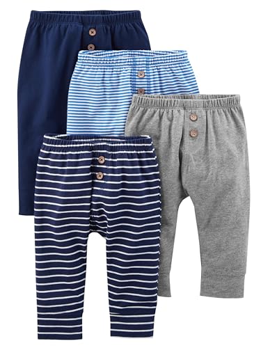 Simple Joys by Carter's Unisex Baby Hose Baumwolle, 4er-Pack, Blau/Grau Meliert/Marineblau/Streifen, 0-3 Monate von Simple Joys by Carter's