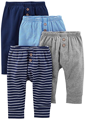 Simple Joys by Carter's Unisex Baby Hose Baumwolle, 4er-Pack, Blau/Grau Meliert/Marineblau/Streifen, 0 Monate von Simple Joys by Carter's