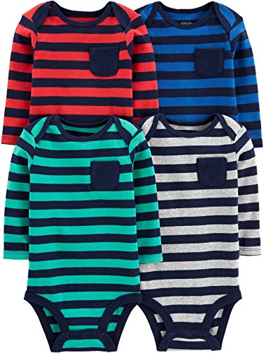 Simple Joys by Carter's Unisex Baby Langarm-Thermo-Bodys, 4er-Pack, Blau/Grau/Minzgrün/Streifen, 0-3 Monate von Simple Joys by Carter's