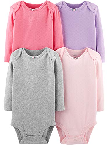 Simple Joys by Carter's Baby Mädchen 4-Pack Soft Pointelle Long Sleeve Bodysuits Body, Rosa/Purpur/Grau, Frühchen (4er Pack) von Simple Joys by Carter's