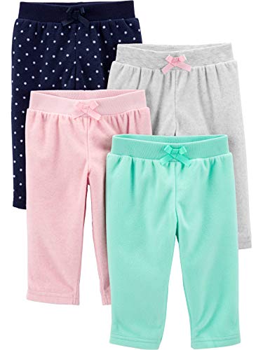Simple Joys by Carter's Baby-Mädchen 4-Pack Fleece Pants Lässige Hose, Aquagrün/Hellgrau/Hellrosa/Marineblau Punkte, 0 Monate (4er Pack) von Simple Joys by Carter's