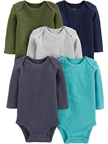 Simple Joys by Carter's Unisex Baby Long-Sleeve Bodysuit Pack of 5 Body, Blau/Grau Meliert/Marineblau/Olivgrün/Verwaschenes Marineblau, 0-3 Monate (5er Pack) von Simple Joys by Carter's