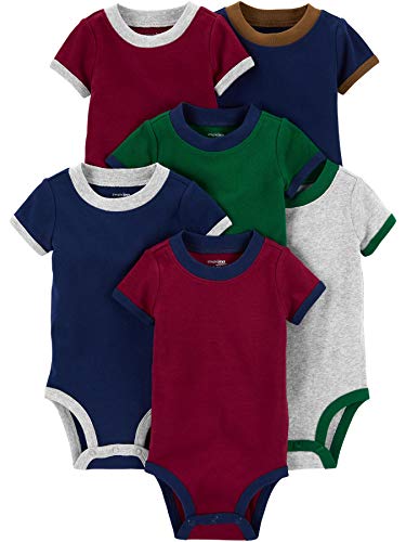 Simple Joys by Carter's Baby Jungen Kurzärmeliger Body, 6er-Pack, Burgunderrot/Grün/Marineblau, 0-3 Monate von Simple Joys by Carter's