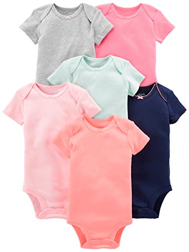 Simple Joys by Carter's Baby Mädchen 6-Pack Short-Sleeve Bodysuit Body, Mehrfarbig/Einheitliche Farben, 0 Monate (6er Pack) von Simple Joys by Carter's