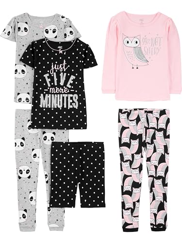 Simple Joys by Carter's Mädchen 6-Piece Snug Fit Cotton Pajama Set Pyjamaset, Grau Panda/Rosa Eule/Schwarz Punkte, 12 Monate (3er Pack) von Simple Joys by Carter's