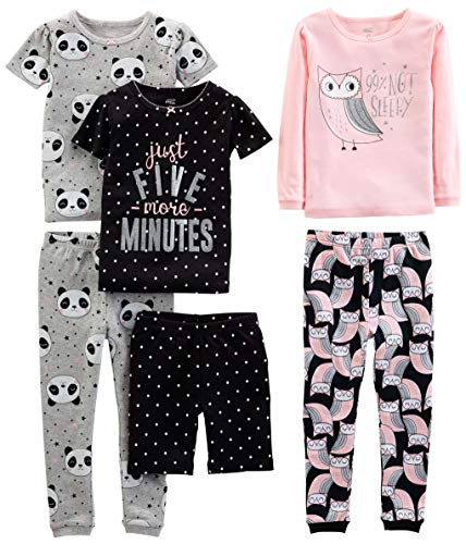 Simple Joys by Carter's Mädchen 6-Piece Snug Fit Cotton Pajama Pyjama-Set, Grau Panda/Rosa Eule/Schwarz Punkte, 18 Monate (3er Pack) von Simple Joys by Carter's