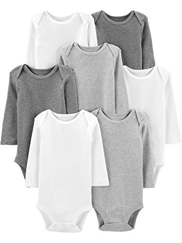 Simple Joys by Carter's Unisex-Baby Side-snap Long-Sleeve Shirt Infant-and-Toddler-Bodysuits, Weiß/Hellgrau Meliert/Mittelgrau Meliert, 6-9 Monate (7er Pack) von Simple Joys by Carter's