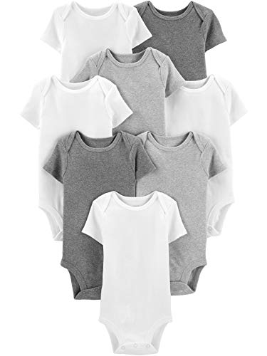 Simple Joys by Carter's Unisex Baby Neutral Short-Sleeve Bodysuit Body, Weiß/Hellgrau Meliert/Mittelgrau Meliert, 3-6 Monate (8er Pack) von Simple Joys by Carter's