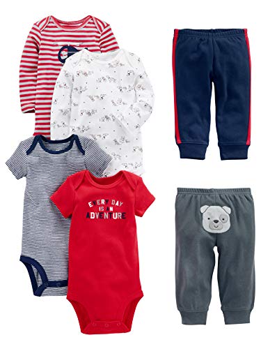 Simple Joys by Carter's Baby Jungen 6-teiliges Set, Bodys (Kurz- und Langarm) und Hosen, Mehrfarbig/Bär/Hunde/Streifen/Textaufdruck, 12 Monate von Simple Joys by Carter's