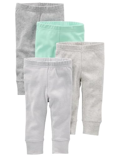Simple Joys by Carter's Unisex-Baby 4-Pack Neutral Infant-and-Toddler-Pants, Grau/Hellgrau/Minzgrün/Streifen, 3-6 Monate (4er Pack) von Simple Joys by Carter's