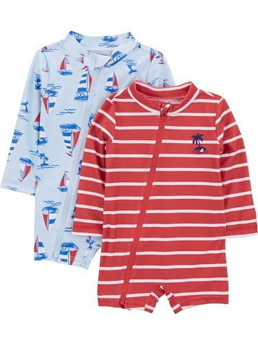 Simple Joys by Carter's Baby-Jungen 2-Pack 1-Piece Zip Rashguards Badeanzug, blau/rot, 18 Monate (2er Pack) von Simple Joys by Carter's
