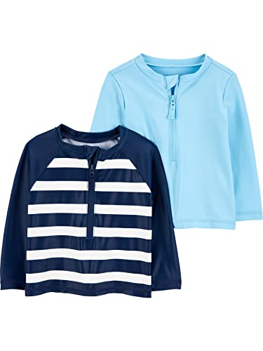 Simple Joys by Carter's Baby-Jungen 2-Pack Assorted Rashguard Sets Rash-Guard-Shirt, Hellblau/Marineblau Streifen, 3-6 Monate (2er Pack) von Simple Joys by Carter's