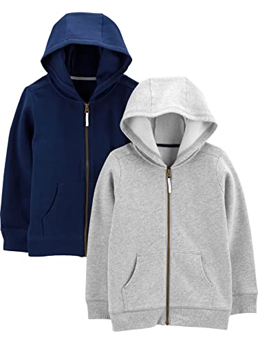 Simple Joys by Carter's Baby-Jungen 2-Pack Fleece Full Zip Hoodies Kapuzen-Sweatshirt, Grau/Marineblau, 5-6 Jahre (2er Pack) von Simple Joys by Carter's