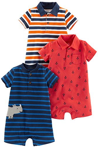 Simple Joys by Carter's Baby Jungen 3-Pack Infant-and-Toddler-Rompers, Anker/Nashorn/Streifen, 3-6 Monate (3er Pack) von Simple Joys by Carter's