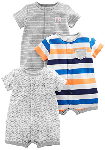 Simple Joys by Carter's Baby Jungen 3-Pack Snap-up Rompers Strampler, Ministreifen/Streifen/Wal, 0 Monate (3er Pack) von Simple Joys by Carter's