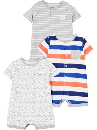 Simple Joys by Carter's Baby Jungen 3-Pack Snap-up Rompers Strampler, Ministreifen/Streifen/Wal, 0 Monate (3er Pack) von Simple Joys by Carter's