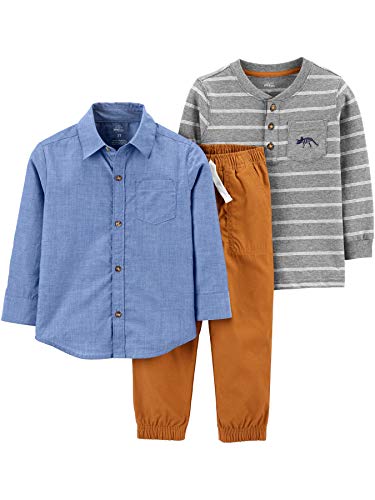 Simple Joys by Carter's Baby Jungen 3-Piece Playwear Set Hosenset, Chambray, 18 Monate von Simple Joys by Carter's