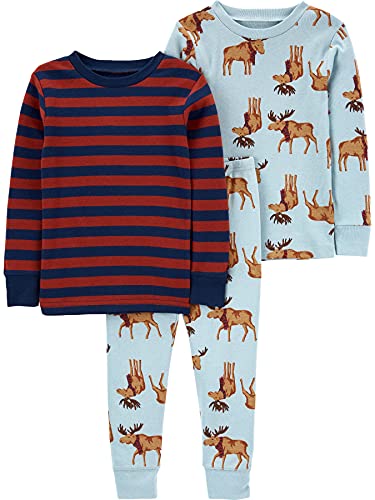 Simple Joys by Carter's Baby Jungen 3-Piece Snug-fit Cotton Christmas Pajama Pyjama-Set, Burgunderrot Streifen/Hellblau Elch, 12 Monate (3er Pack) von Simple Joys by Carter's