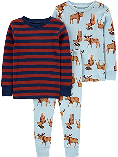 Simple Joys by Carter's Baby Jungen 3-Piece Snug-fit Cotton Christmas Pajama Set Pyjamaset, Burgunderrot Streifen/Hellblau Elch, 18 Monate (3er Pack) von Simple Joys by Carter's