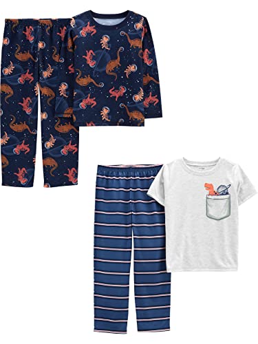 Simple Joys by Carter's Baby-Jungen 4-Piece Poly Pajamas Pyjama-Set, Blau/Grau/Dinosaurier, 12 Monate (2er Pack) von Simple Joys by Carter's