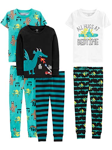 Simple Joys by Carter's Baby-Jungen 6-Piece Snug Fit Cotton Pajama Pyjama-Set, Mehrfarbig/Bär/Drache/Oktopus/Streifen, 7 Jahre (3er Pack) von Simple Joys by Carter's