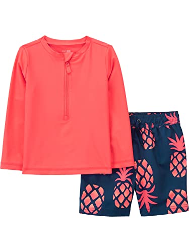 Simple Joys by Carter's Baby-Jungen Swimsuit Trunk and Rashguard Set, Korallenorange/Marineblau Ananas, 18 Monate von Simple Joys by Carter's