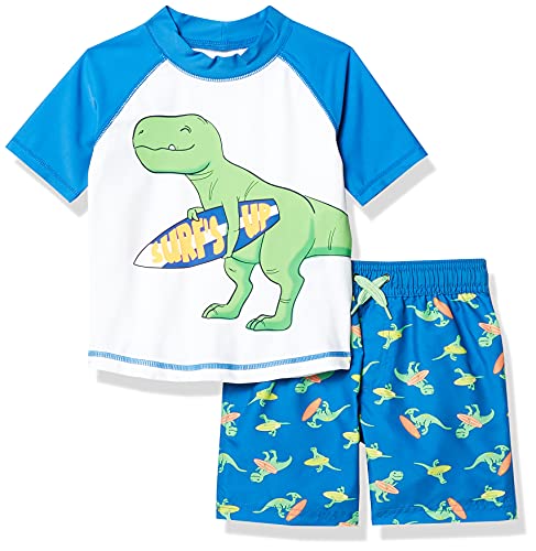 Simple Joys by Carter's Baby Jungen Swimsuit Trunk and Rashguard Rash-Guard-Set, Blau Weiß Dinosaurier, 6-9 Monate von Simple Joys by Carter's