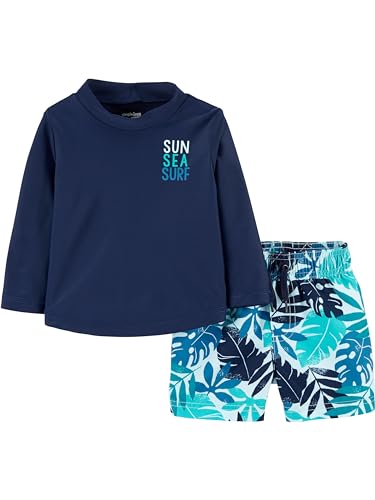 Simple Joys by Carter's Baby Jungen Swimsuit Trunk and Rashguard Set, Marineblau Weiß Tropisch, 12 Monate von Simple Joys by Carter's