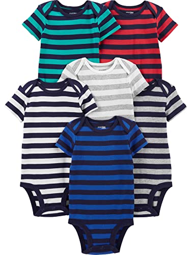 Simple Joys by Carter's Baby-Jungen Short Sleeve Bodysuit Hemd, Grau/Marineblau/Weiß/Multi Stripe, 12 Monate (6er Pack) von Simple Joys by Carter's