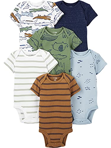 Simple Joys by Carter's Baby Jungen Kurzärmeliger Body, 6er-Pack, Mehrfarbig/Alligator/Streifen/Waldtiere, 3-6 Monate von Simple Joys by Carter's