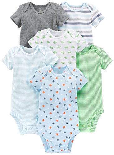 Simple Joys by Carter's Baby Jungen Kurzärmeliger Body, 6er-Pack, Mehrfarbig/Dinosaurier/Sport/Streifen, 12 Monate von Simple Joys by Carter's