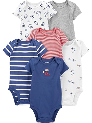 Simple Joys by Carter's Baby Jungen Kurzärmeliger Body, 6er-Pack, Mehrfarbig/Hunde/Ministreifen/Sport-pack, 0 Monate von Simple Joys by Carter's