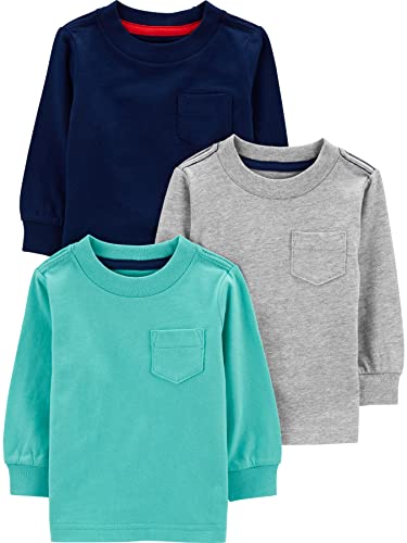 Simple Joys by Carter's Jungen Long-Sleeve, Pack of 3 T-Shirt-Set, Blau/Grau/Marineblau, 12 Monate (3er Pack) von Simple Joys by Carter's