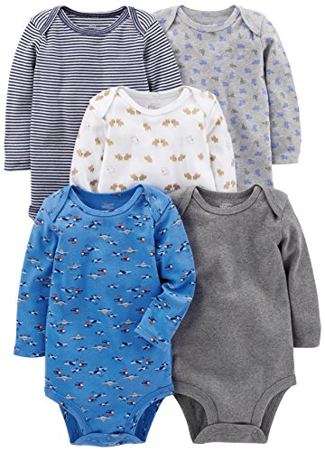 Simple Joys by Carter's Unisex Baby Long-Sleeve Bodysuit Pack of 5 Body, Blau/Grau/Weiß, 0 Monate (5er Pack) von Simple Joys by Carter's