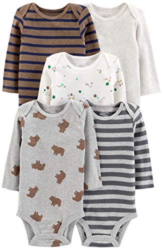 Simple Joys by Carter's Unisex Baby Long-Sleeve Bodysuit Pack of 5 Body, Bär/Streifen/Waldtiere, 6-9 Monate (5er Pack) von Simple Joys by Carter's