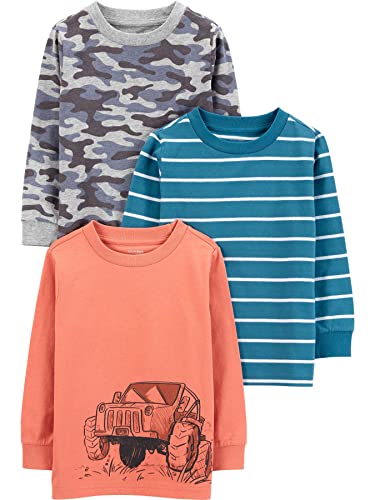 Simple Joys by Carter's Jungen Long-Sleeve, Pack of 3 Baby und Kleinkind T-Shirt Set, Monster Lkws/Streifen/Tarnmuster, 12 Monate (3er Pack) von Simple Joys by Carter's