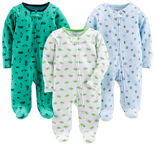 Simple Joys by Carter's Baby Jungen Baumwoll-Strampler mit Fuß, 3er-Pack, Autos/Dinosaurier/Sport-pack, 6-9 Monate von Simple Joys by Carter's