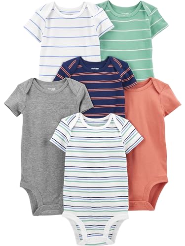 Simple Joys by Carter's Baby-Jungen Short Sleeve Bodysuit Hemd, Mehrfarbig/Streifen, 0 Monate (6er Pack) von Simple Joys by Carter's
