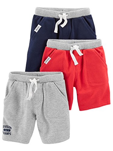 Simple Joys by Carter's Baby-Jungen Multi-Pack Knit Shorts, Rot/Grau/Marineblau, 12 Monate (3er von Simple Joys by Carter's