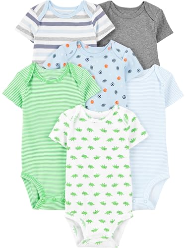 Simple Joys by Carter's Baby Jungen Kurzärmeliger Body, 6er-Pack, Mehrfarbig/Dinosaurier/Sport/Streifen, Frühchen von Simple Joys by Carter's