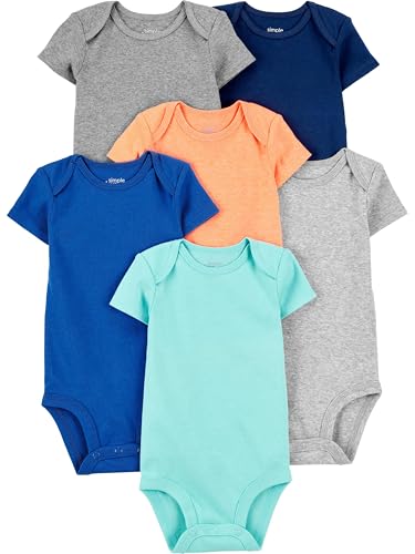 Simple Joys by Carter's Baby Jungen Kurzärmeliger Body, 6er-Pack, Blau/Orange/Minzgrün, 3-6 Monate von Simple Joys by Carter's