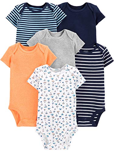 Simple Joys by Carter's Baby-Jungen Short Sleeve Bodysuit Body, Mehrfarbig/Segelboote/Streifen, Frühchen (6er Pack) von Simple Joys by Carter's