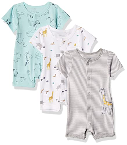 Simple Joys by Carter's Unisex Baby Strampler mit Druckknöpfen, 3er-Pack, Aquablau Waldtiere/Grau Ministreifen/Weiß, 6-9 Monate von Simple Joys by Carter's