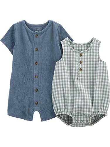 Simple Joys by Carter's Baby-Jungen Button Rompers, Pack of 2 Strampler, Gobelin Blau/Grün Vichy Karo, 18 Monate (2er Pack) von Simple Joys by Carter's