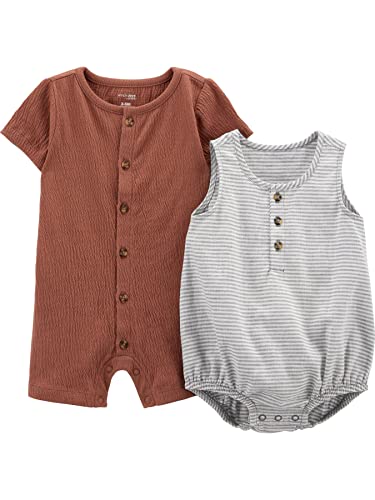 Simple Joys by Carter's Baby-Jungen Button Rompers, Pack of 2 Strampler, Braun/Grau Streifen, 6-9 Monate von Simple Joys by Carter's