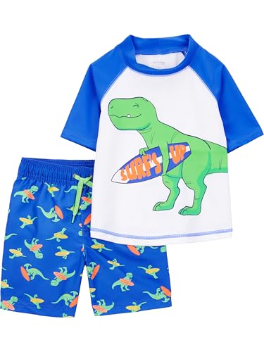 Simple Joys by Carter's Baby Jungen Swimsuit Trunk and Rashguard Rash-Guard-Set, Blau Weiß Dinosaurier, 3-6 Monate von Simple Joys by Carter's