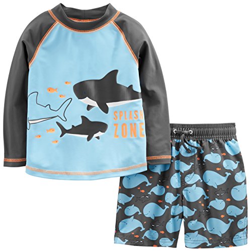 Simple Joys by Carter's Baby Jungen Swimsuit Trunk and Rashguard Set, Himmelblau Wale/Schwarz, 12 Monate von Simple Joys by Carter's