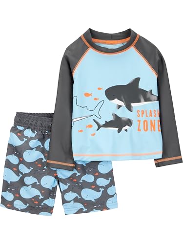 Simple Joys by Carter's Baby Jungen Swimsuit Trunk and Rashguard Rash-Guard-Set, Himmelblau Wale/Schwarz, 3-6 Monate von Simple Joys by Carter's